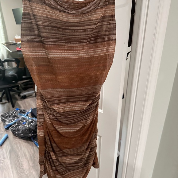 Wild Fable Cream Brown Ruched Bodycon Mini Dress NWT - Picture 2 of 5